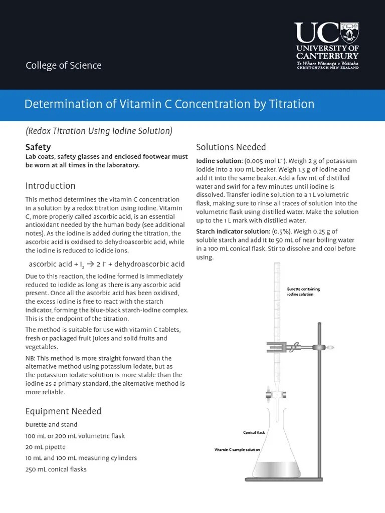 😎 Vitamin c determination by iodine titration lab report. Vitamin C