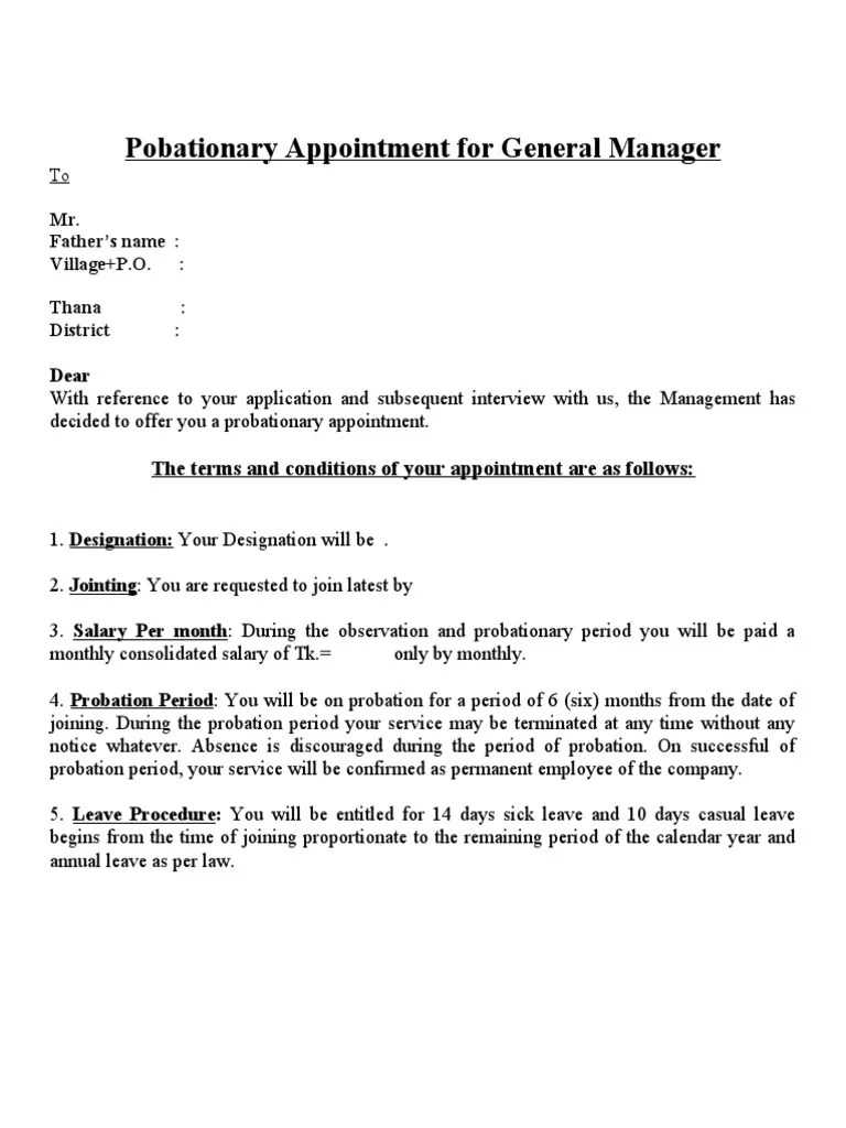 Doctor & Nurse Appointment Letter Sick Leave Probation