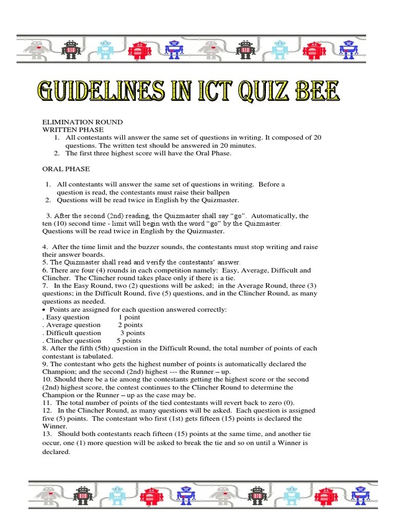 Guidelines in Quiz Bee Game Shows Television Programs