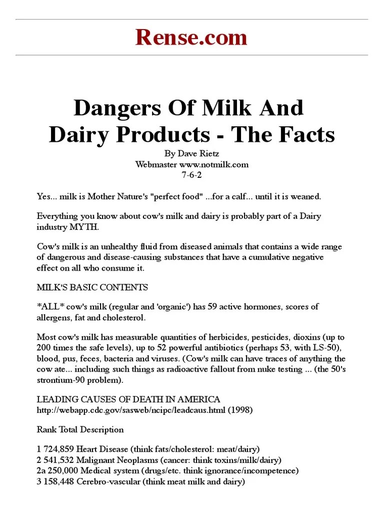 Dangers of Milk and Dairy Products The Facts Milk Dairy