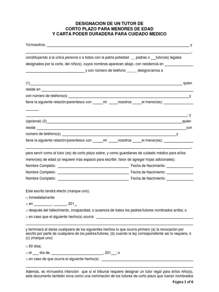 Carta Poder para la Designación de un Tutor FINAL Menor (ley