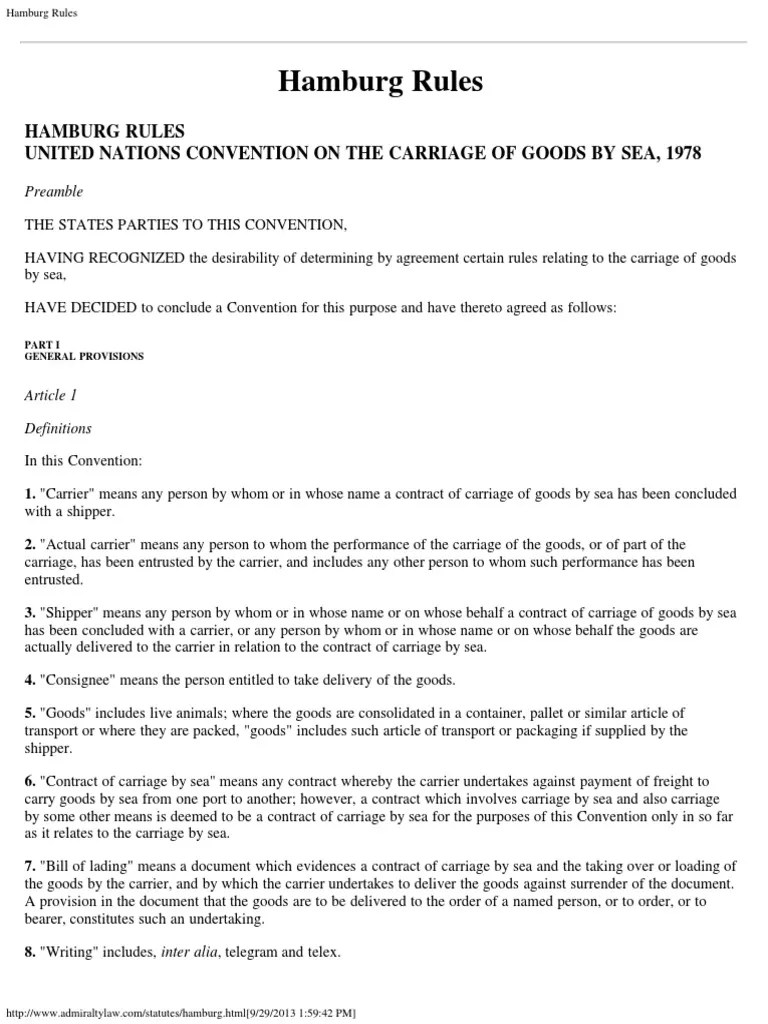 Hamburg Rules PDF Bill Of Lading Consignee