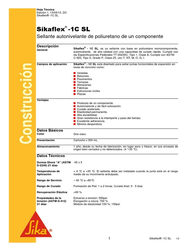 Ht Sikaflex1c Sl Agua Materiales