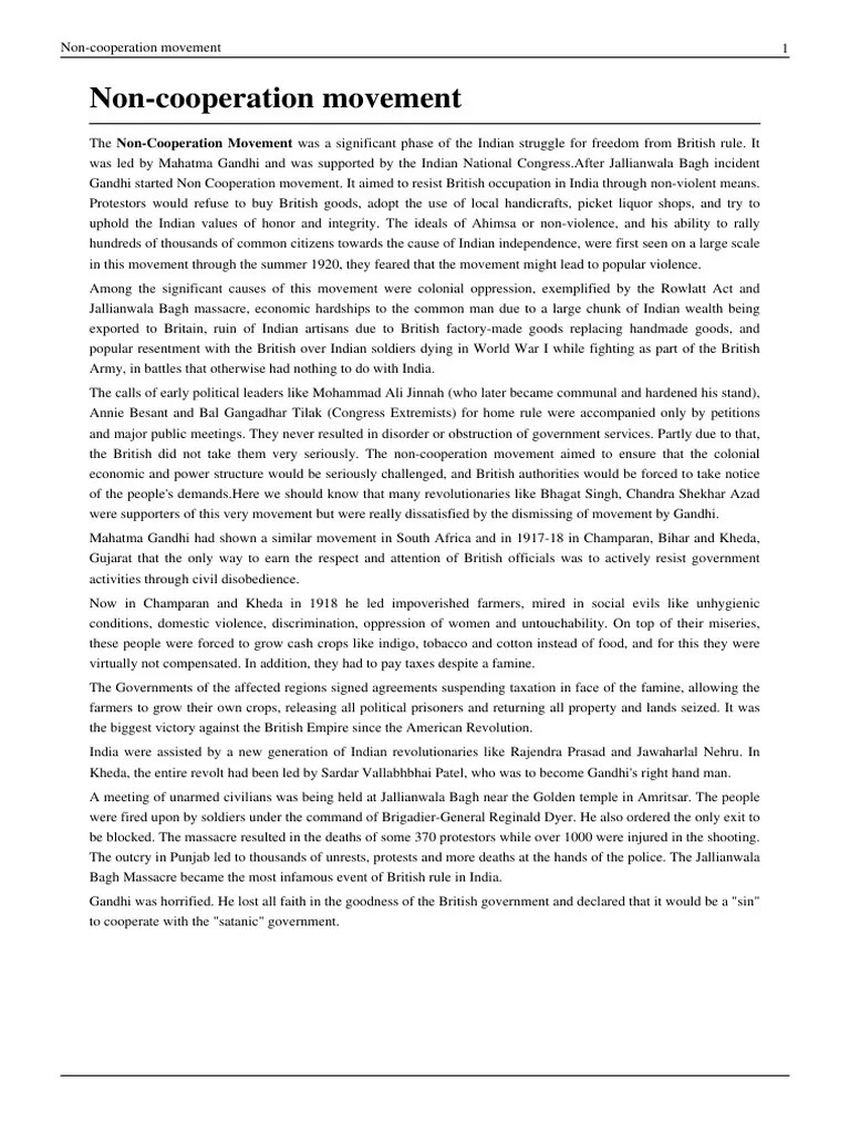 Non Cooperation Movement Indian Independence Movement British India