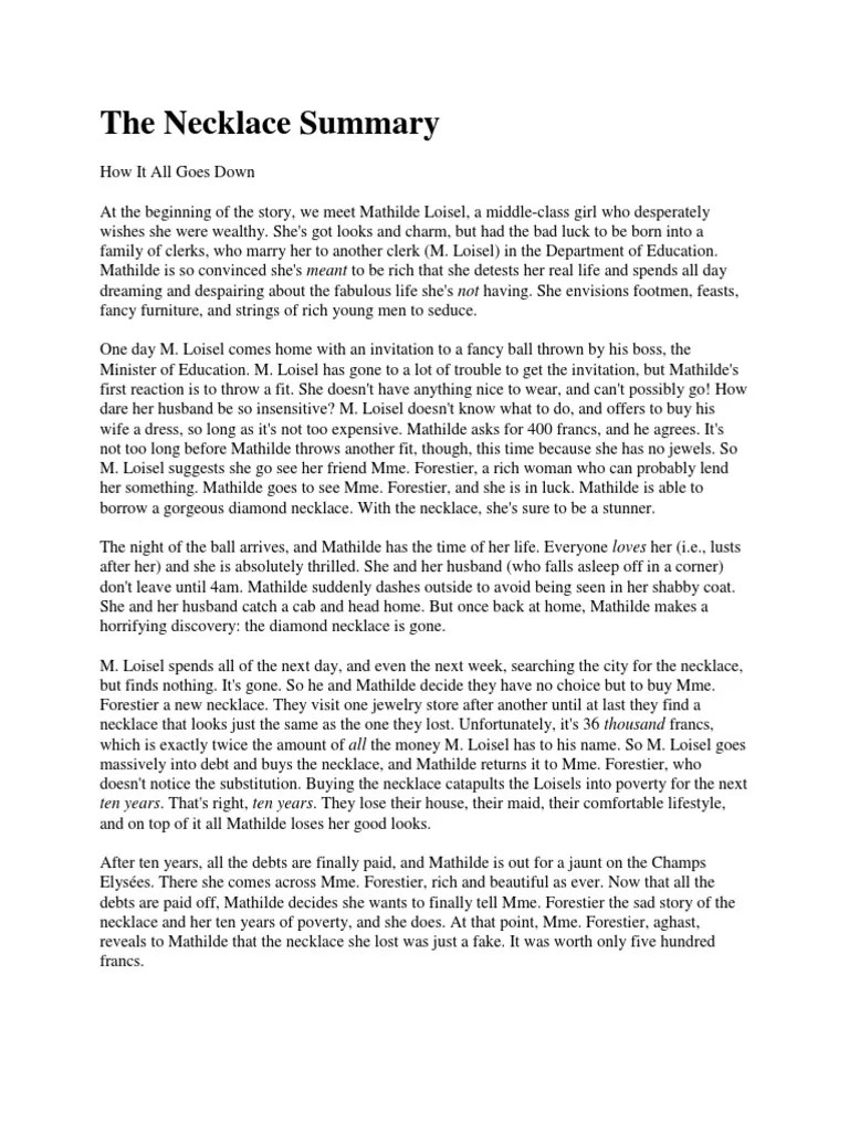 The Necklace Summary PDF