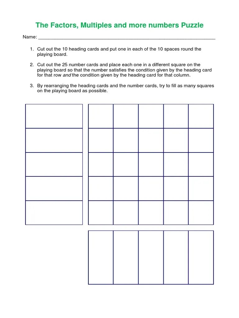 Unit 1 Puzzle Factors and Multiples