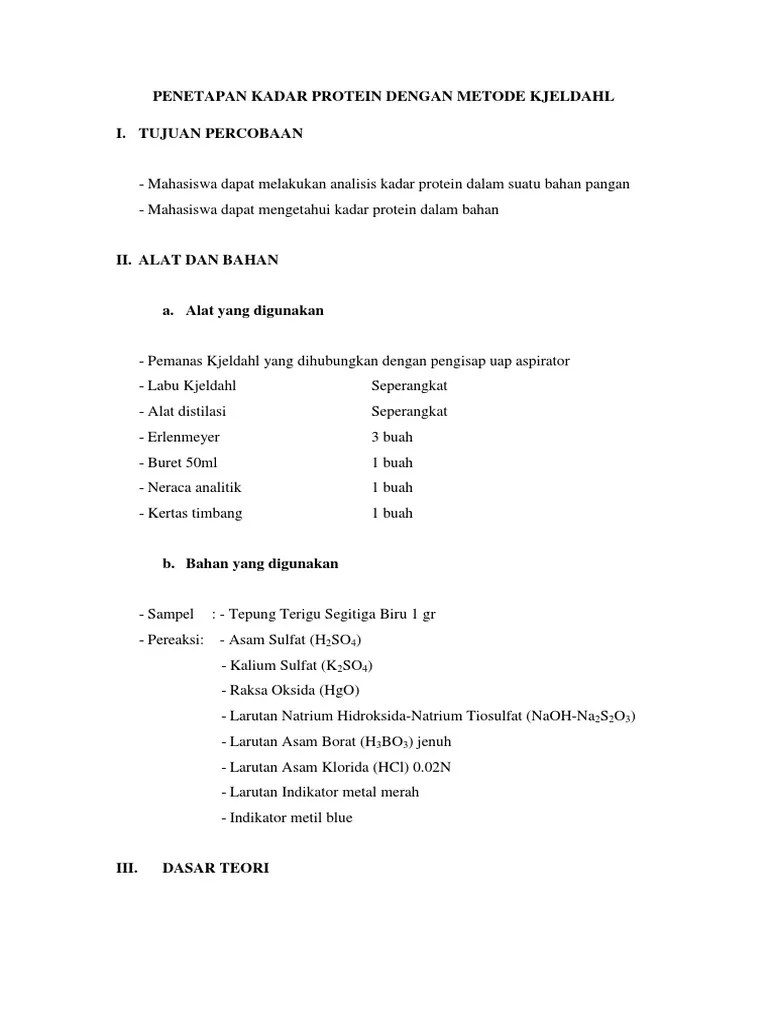 Kadar Protein Dengan Metode Kjeldahl I. Tujuan Percobaan