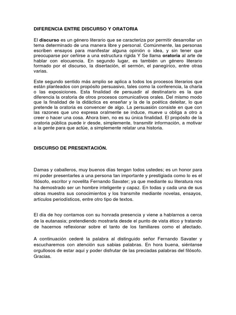 Diferencia Entre Discurso y Oratoria PDF Science Ciencia filosófica