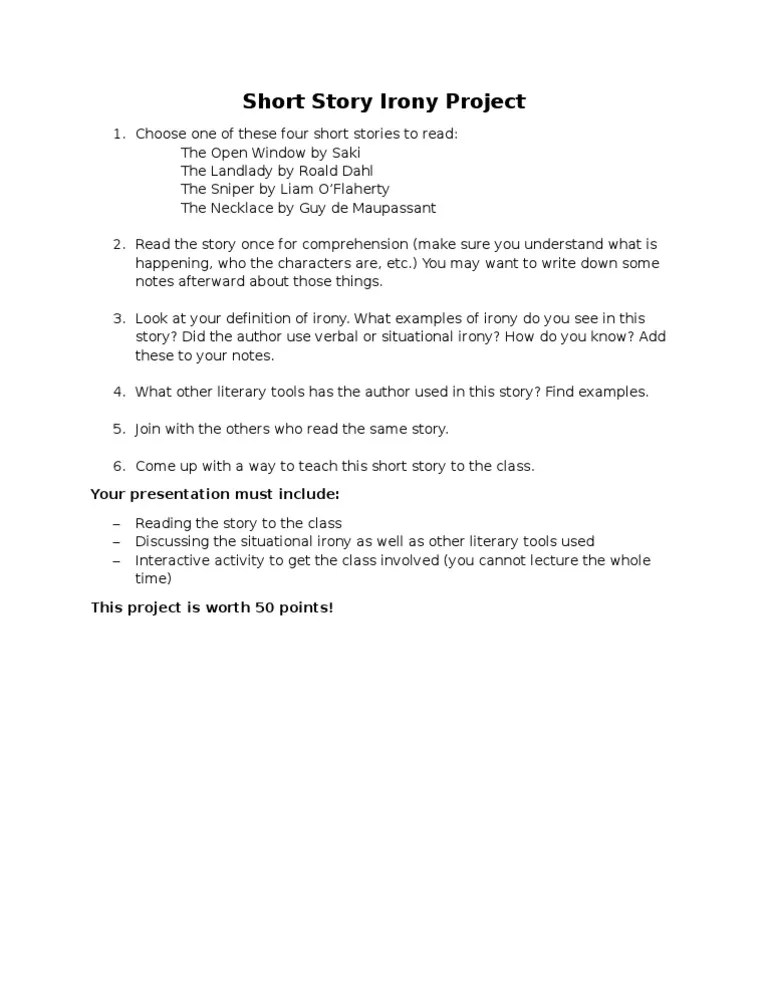 Short Story Irony Project Irony Short Stories