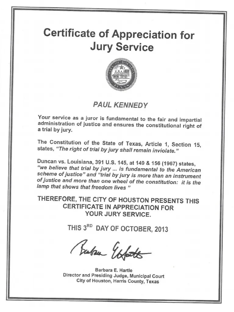 Certificate of Jury Service | PDF