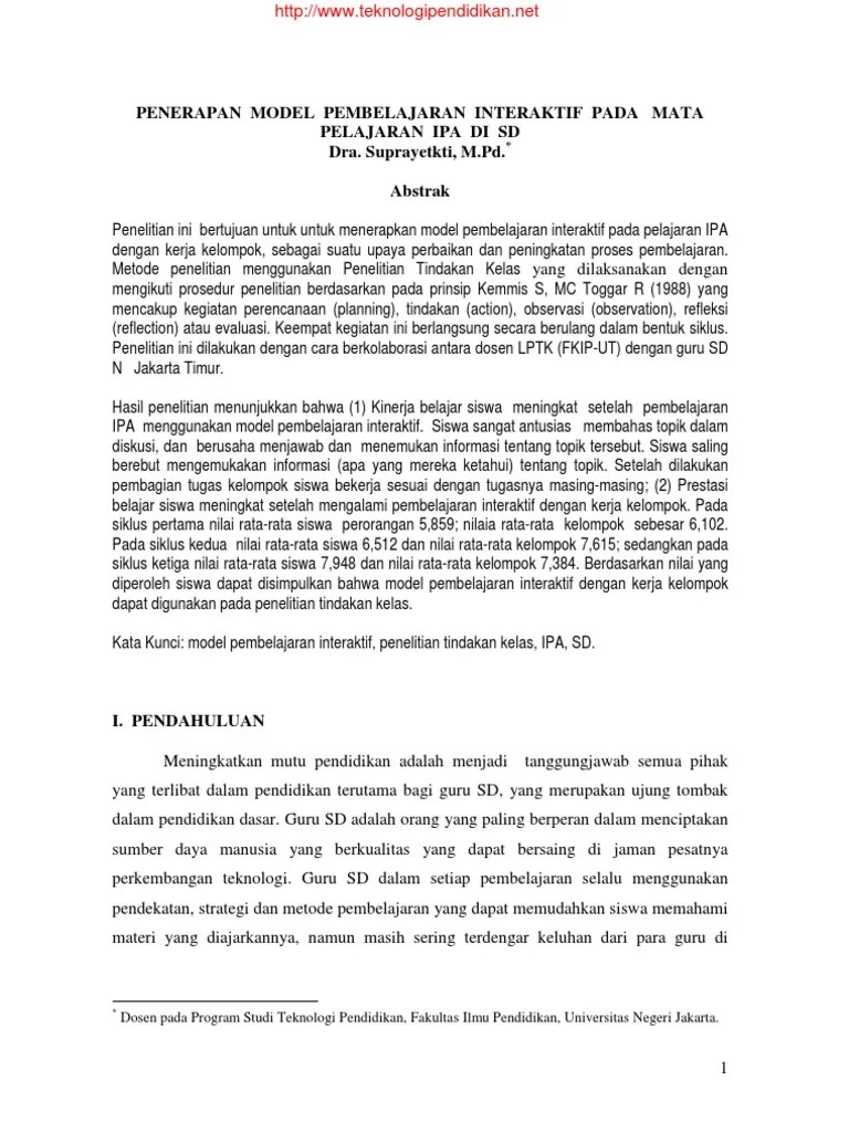 Model Dan Metode Pembelajaran Ipa Sd Seputar Model