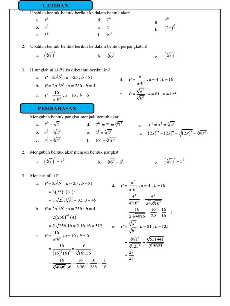 Mengubah Pangkat Pecahan Menjadi Bentuk Akar AKARKUA