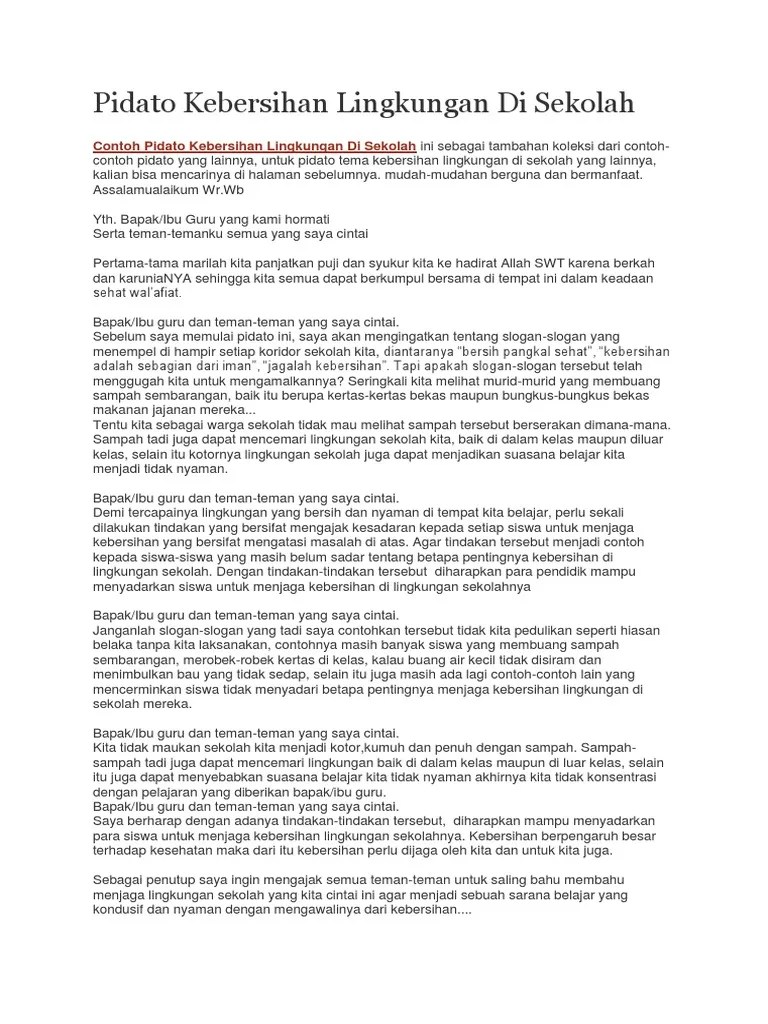 Contoh Pidato Lingkungan Sekolah Yang Bersih