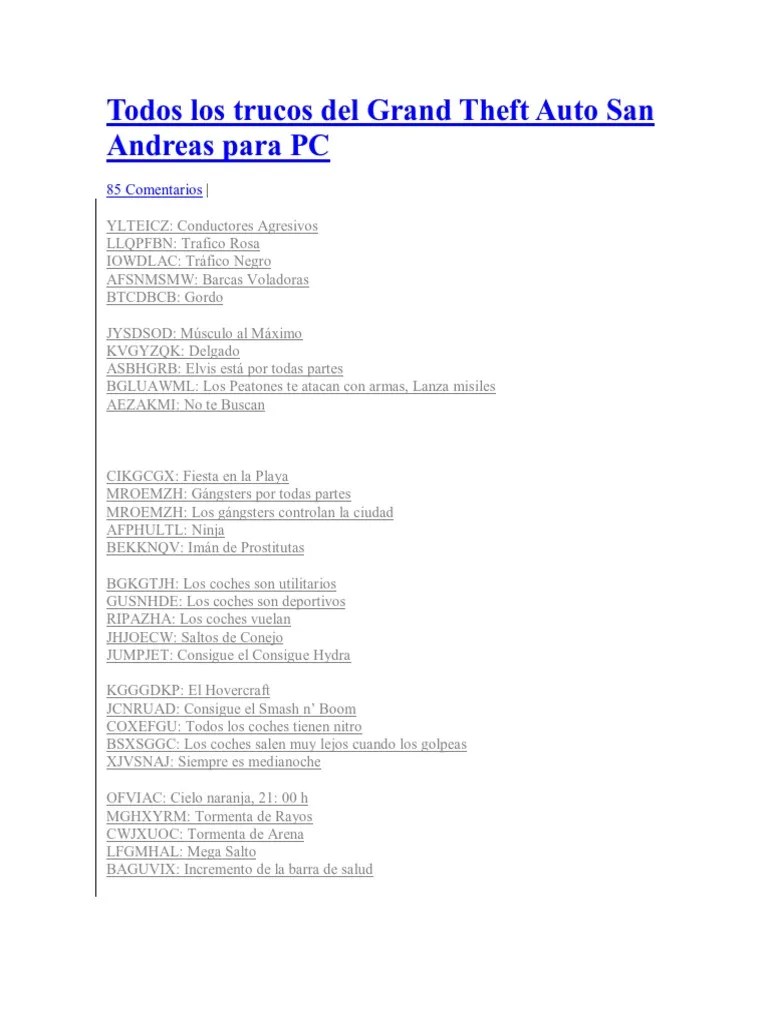 45120274 Todos Los Trucos Del Grand Theft Auto San Andreas Para PC