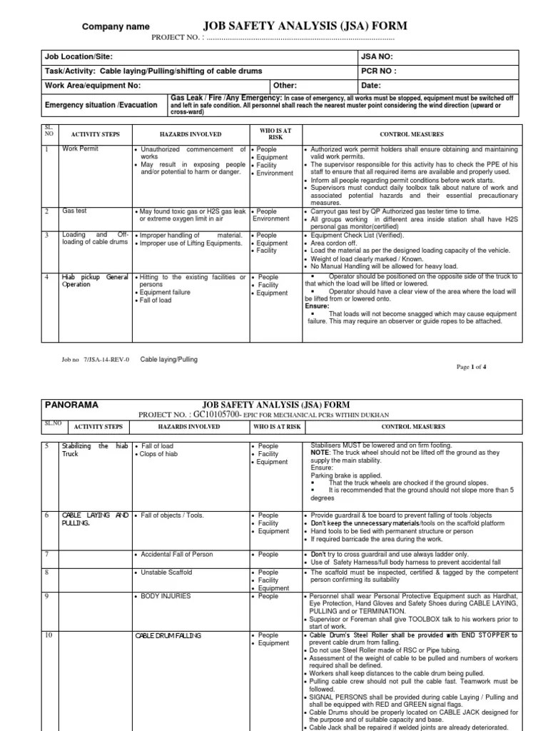 Job Safety Analysis(14) for Cable Laying and Pulling