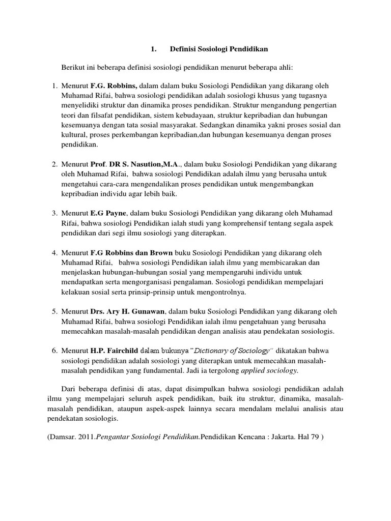 Definisi Sosiologi Pendidikan | PDF