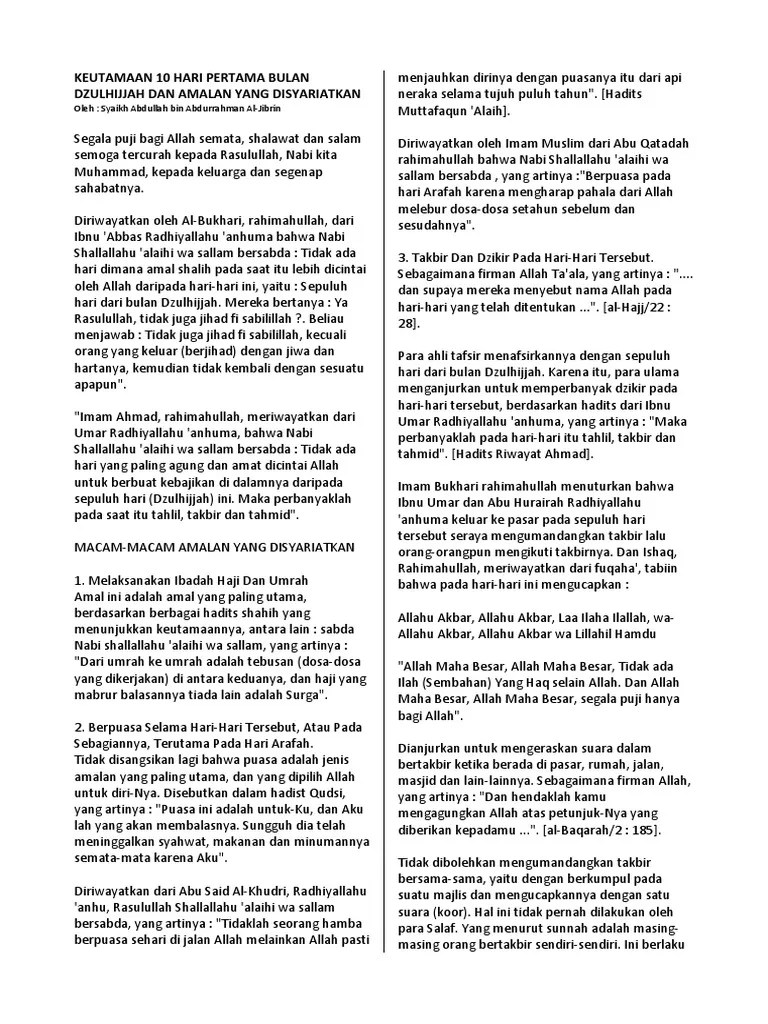 Keutamaan 10 Hari Pertama Bulan Dzulhijjah Dan Amalan Yang Disyariatkan
