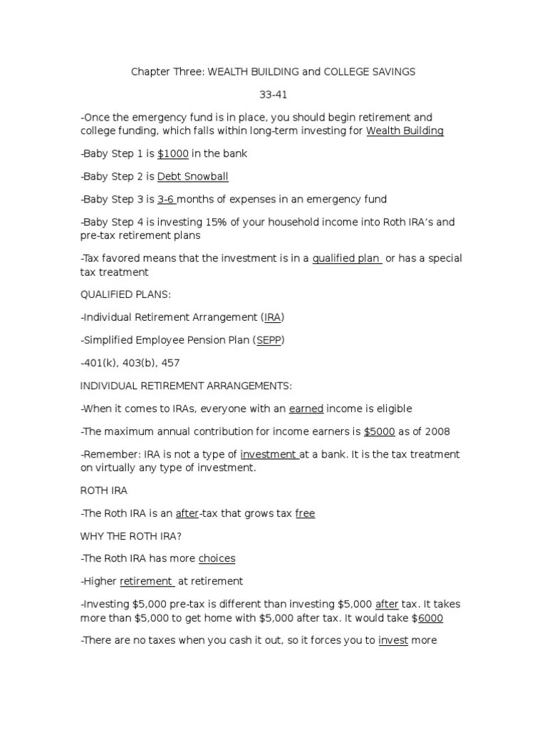 Review Chapter Three Dave Ramsey Money Matters Individual Retirement