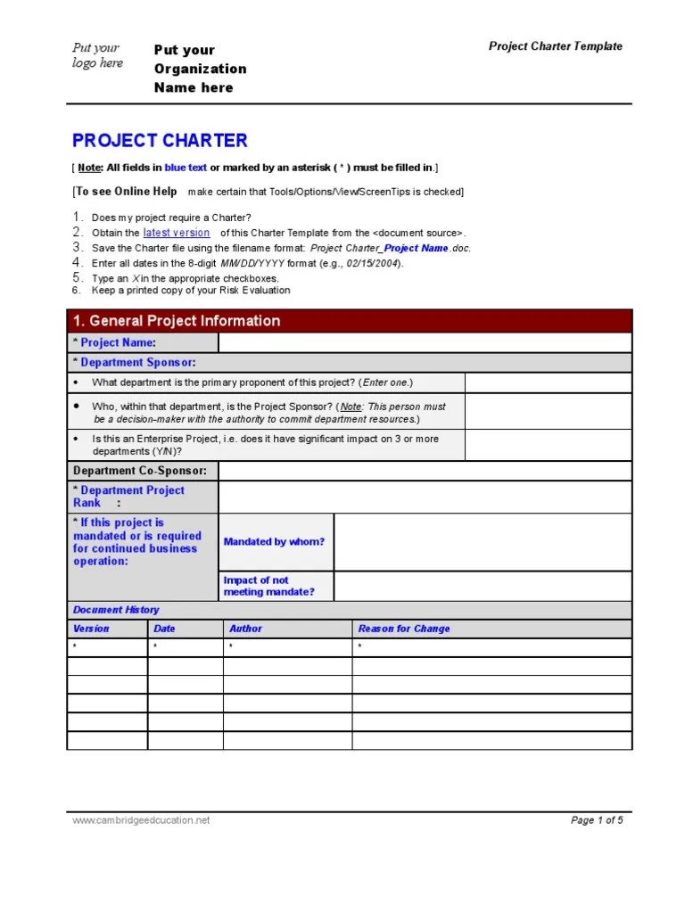Project Charter Form Template Total Cost Of Ownership Risk