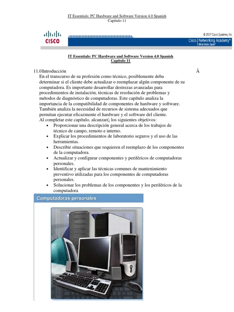 Capitulo 11 IT Essentials PC Hardware and Software Version 4.0 Spanish