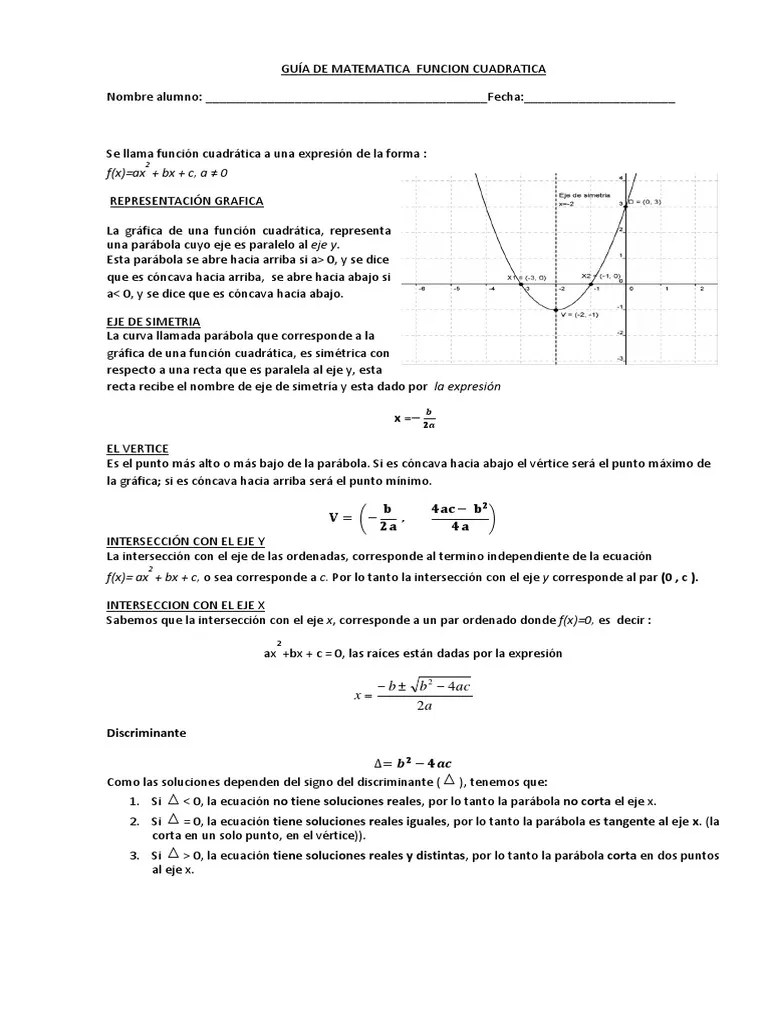 Guia Funcion Cuadratica Resumen Segundo Ciclo