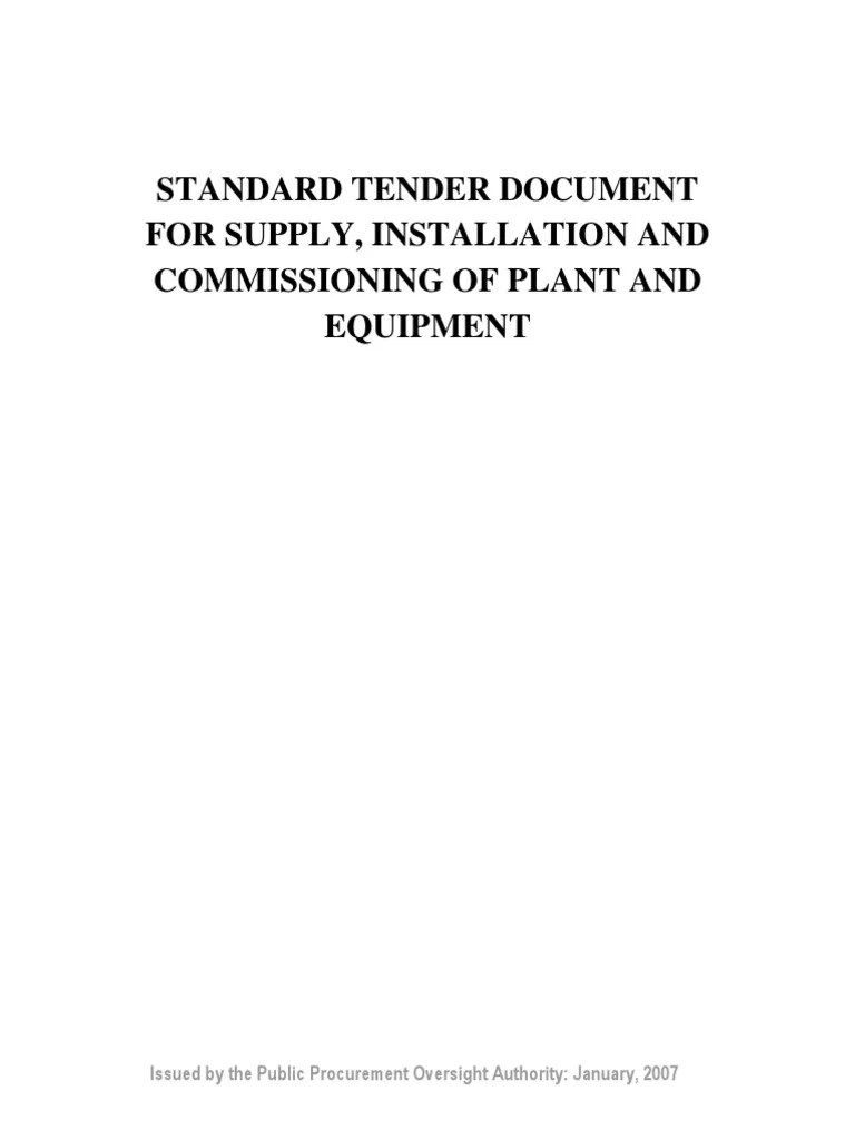 Standard Tender Document For Supply, Installation and Commissioning of