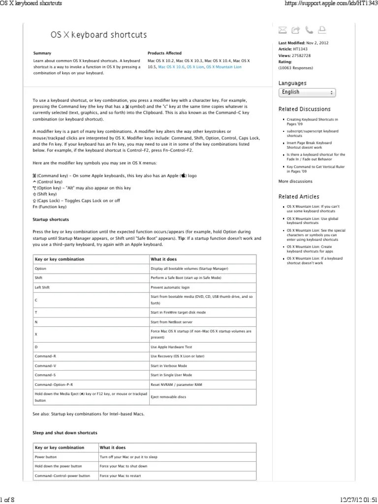 OS X Keyboard Shortcuts PDF Computer Keyboard Keyboard Shortcut