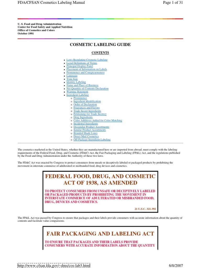Cosmetic Labeling Guide FDA Federal Food Trade Secret