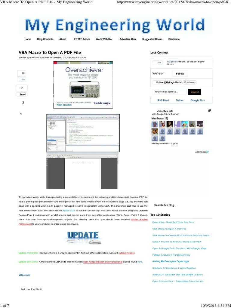 VBA Macro to Open a PDF File Portable Document Format Visual Basic