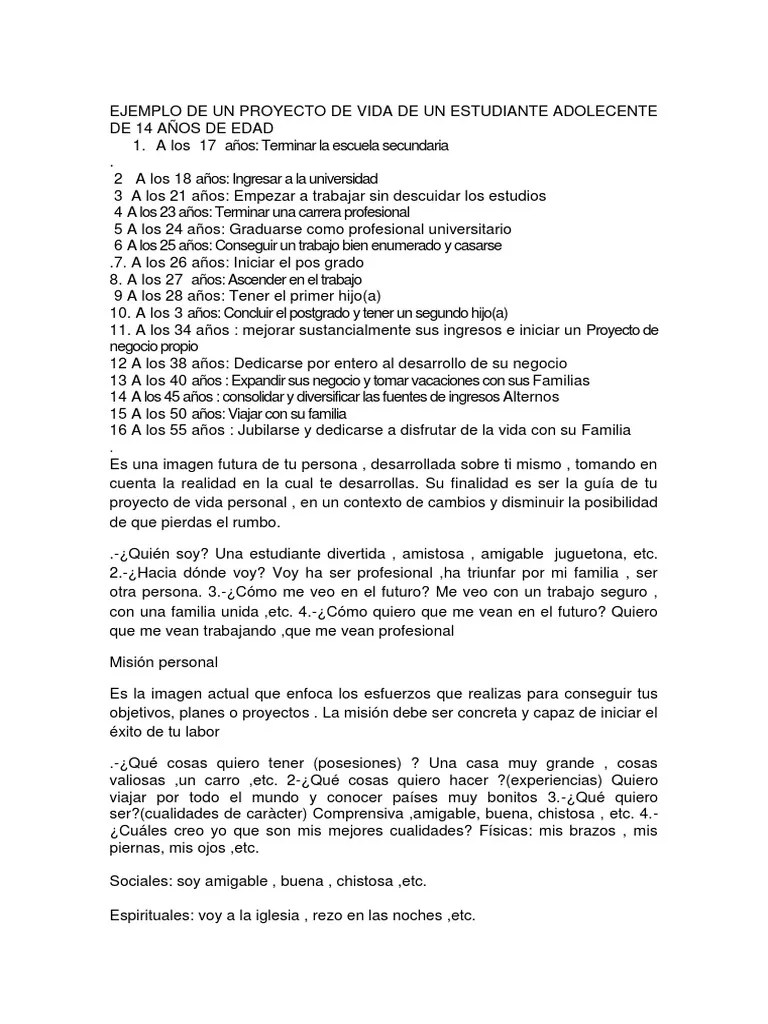 EJEMPLO DE UN PROYECTO DE VIDA DE UN ESTUDIANTE ADOLECENTE DE 14 AÑOS DE EDAD Ocio