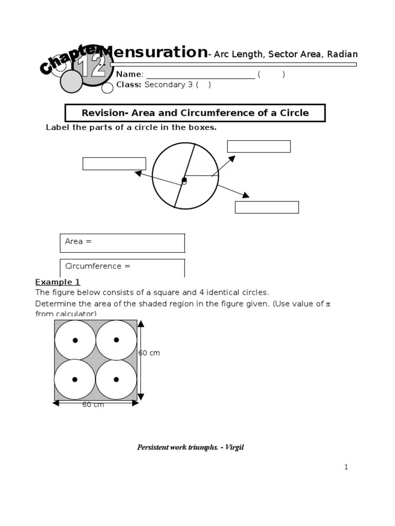 Arc Length and Area of Sector Area Circle