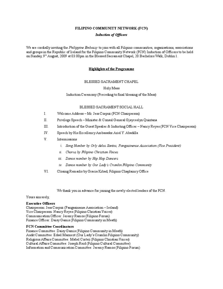 Induction of Officers Invitation for Embassy Philippines