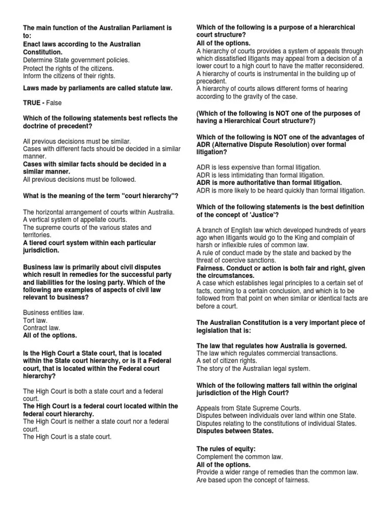 Business Law Quiz Questions Offer And Acceptance Supreme Courts