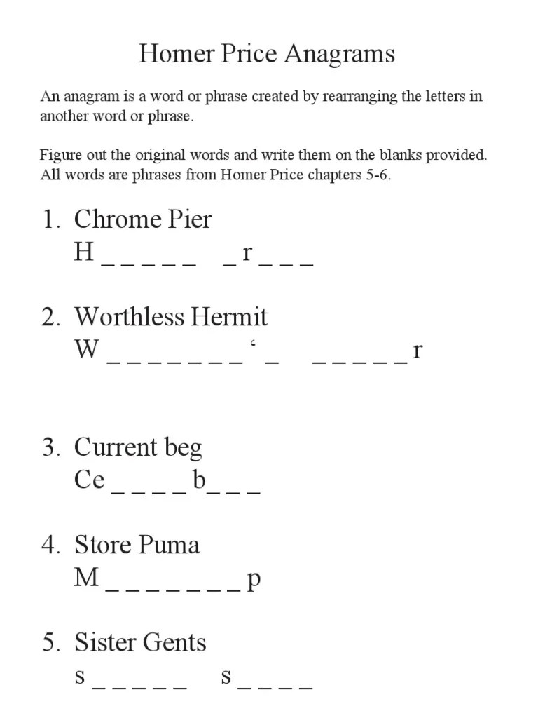 Homer Price Anagrams