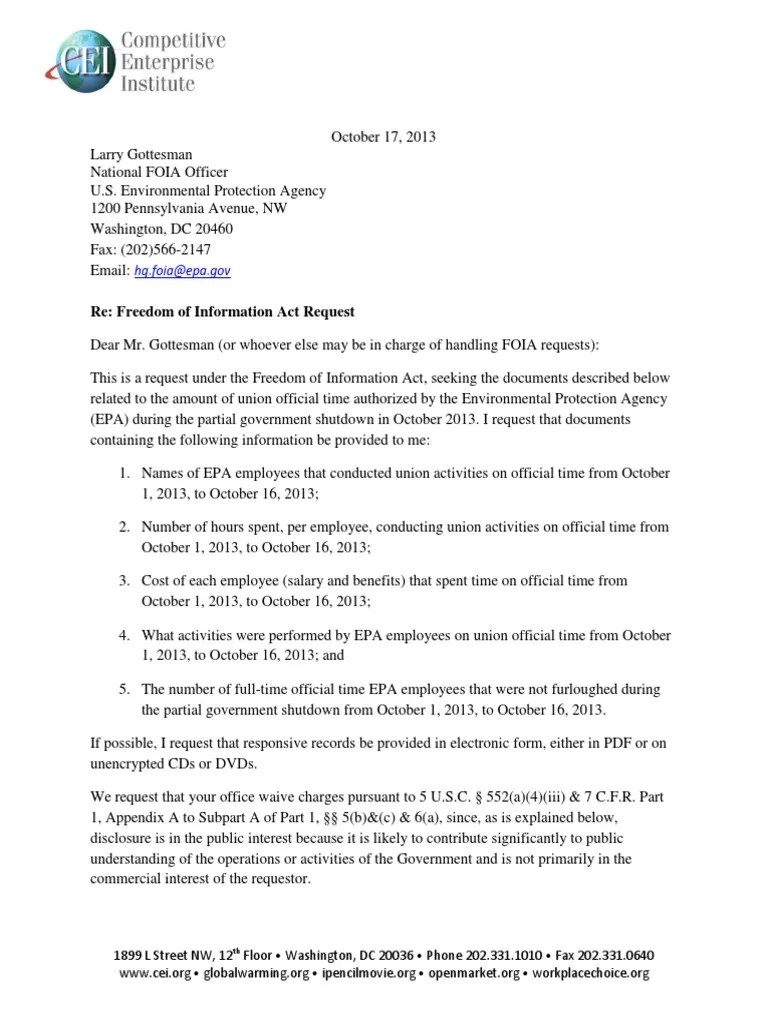 Freedom of Information Act Request for EPA on Official Time Oct 17