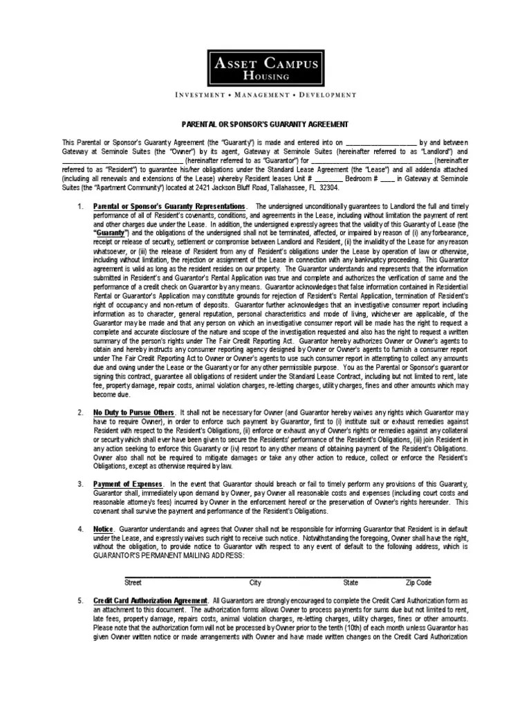 Guarantor Form Guarantee Lease