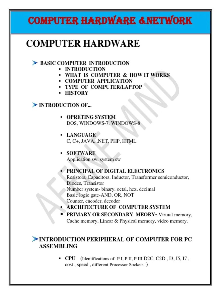 Computer Hardware & Networking PDF Computer Network Personal