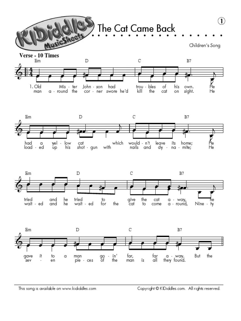 Music Sheet The Cat Came Back PDF PDF Nature Nature