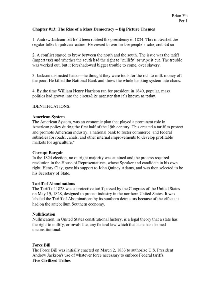 chapter 13 study guide Nullification (U.S. Constitution) Andrew Jackson