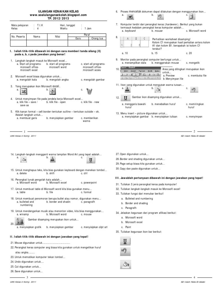 Latihan Soal Uts Tik Kelas 3