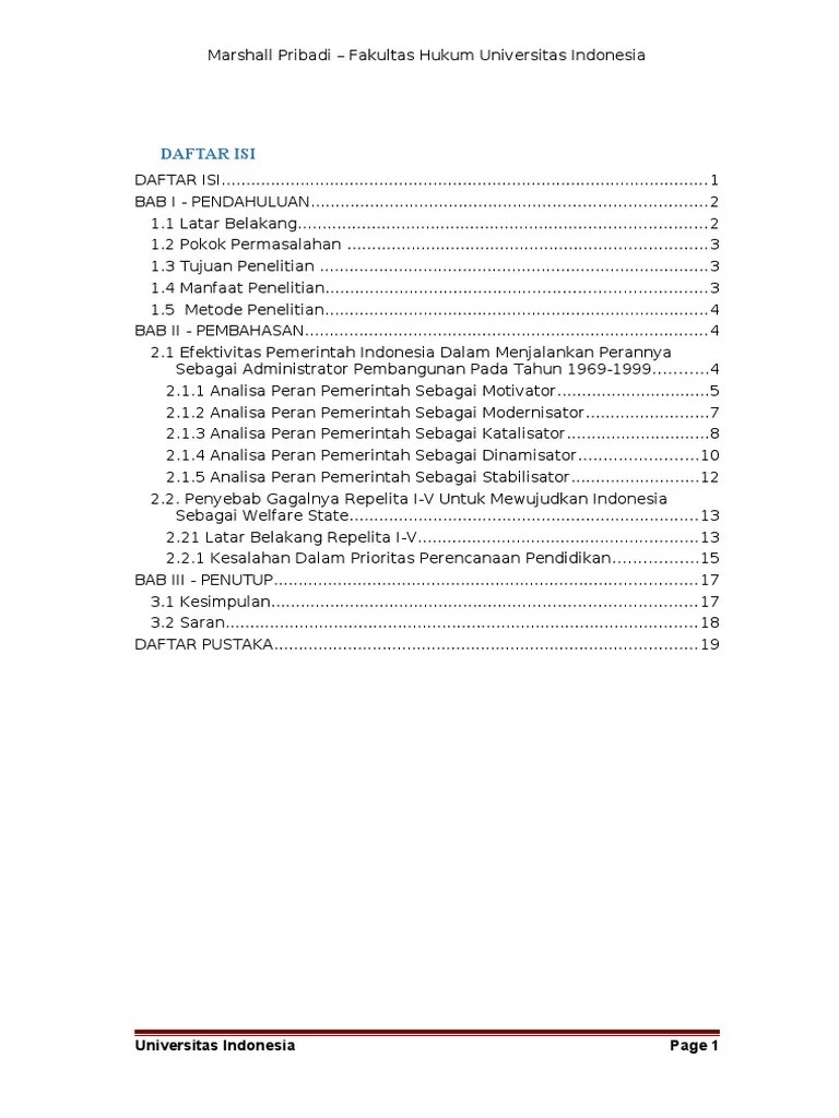 Administrasi Pembangunan - Efektivitas Fungsi Pemerintah Sebagai Administrator  Pembangunan Dari Tahun 1969-1999 (Repelita I-V) | PDF