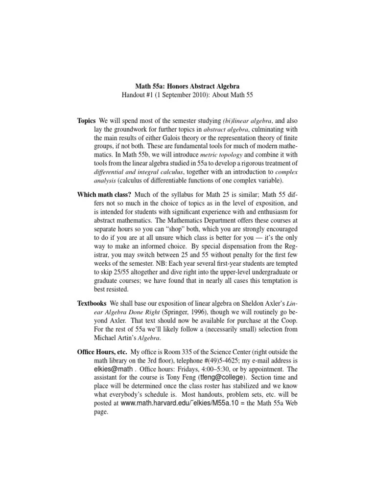 Math 55a Teaching Mathematics Algebra