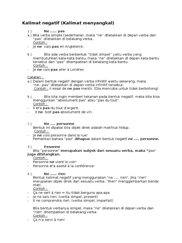 Kalimat Negatif (Bahasa Perancis) | PDF