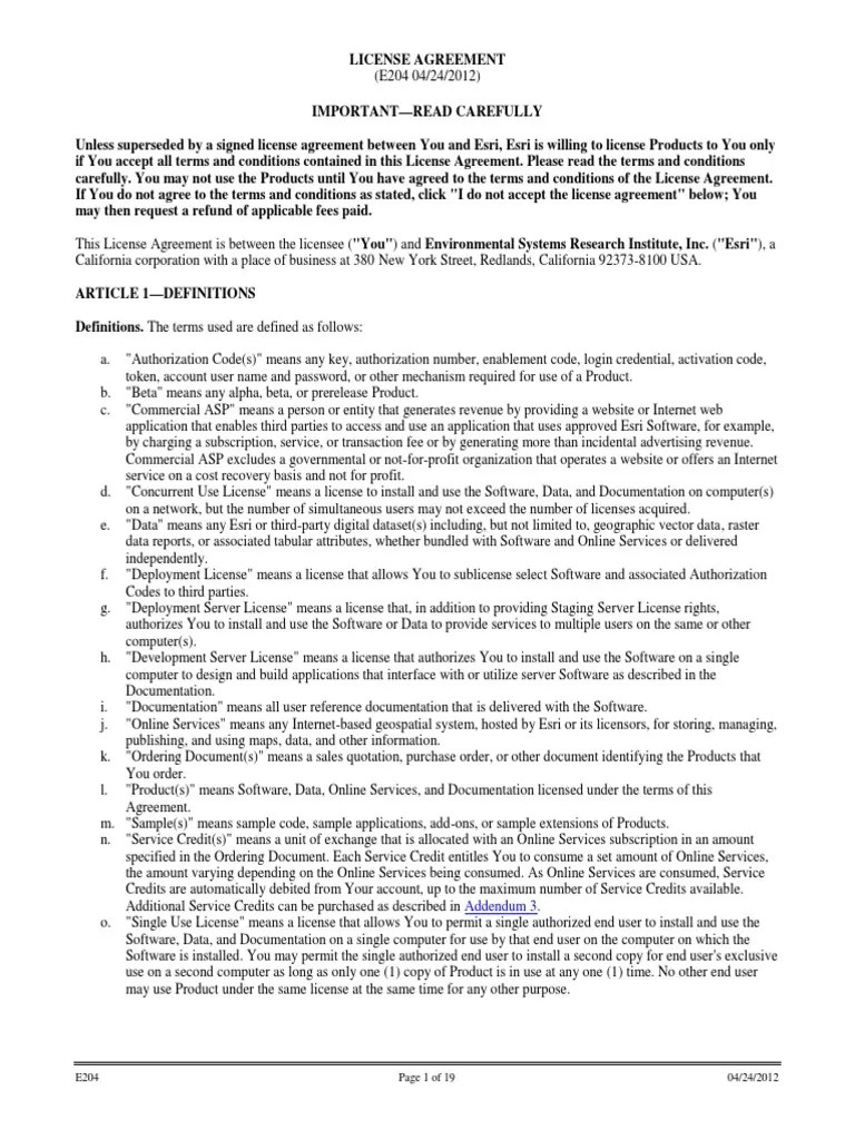 License Agreement Arc Gis Esri