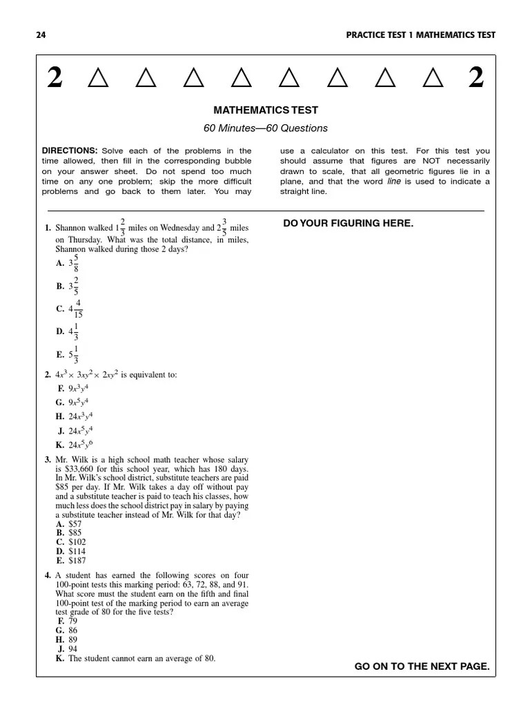 McGraw Hill Test 1 ACT Math Cartesian Coordinate System Volume