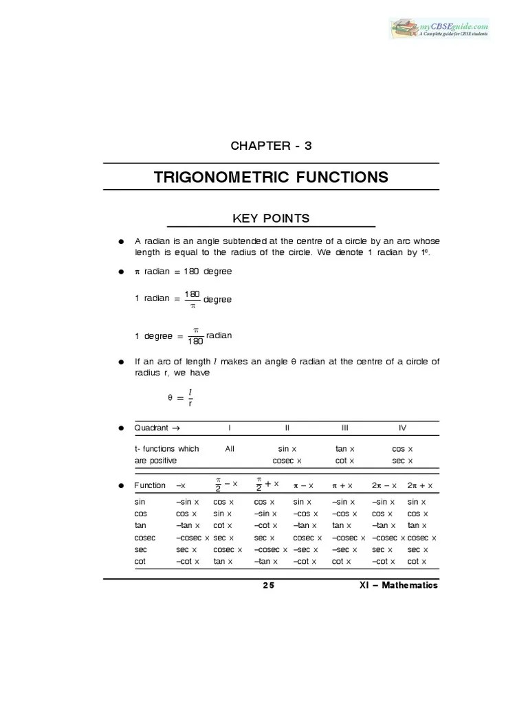 11 Maths Impq 03 Trigonometric Functions Trigonometric Functions