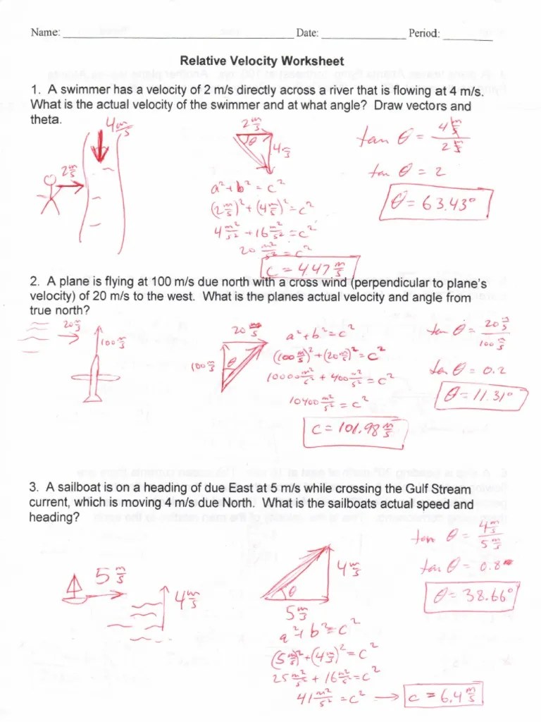 Relative Velocity Worksheet Answers