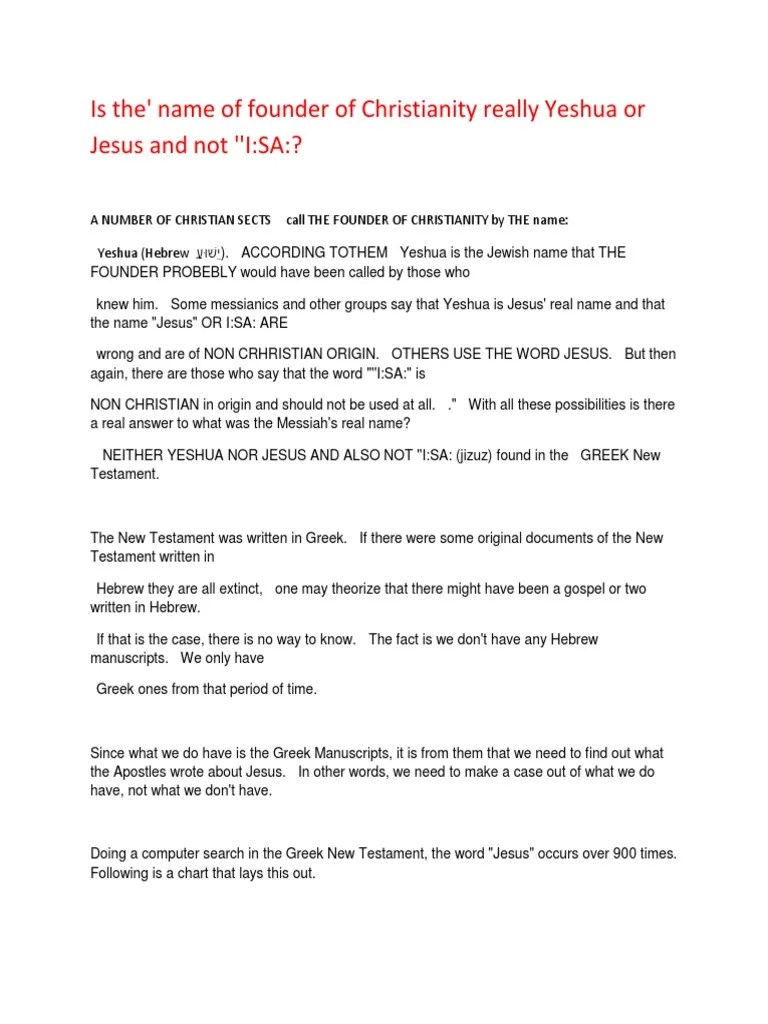 Iesous or Iesus or Jesus or Isa or Isu or Yashua or Iashua or Yasu or