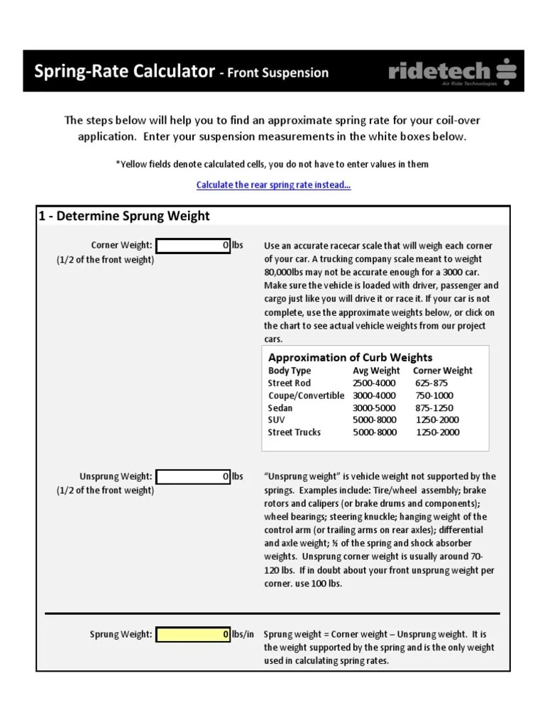 springratecalculator.xls Suspension (Vehicle) Automotive Industry
