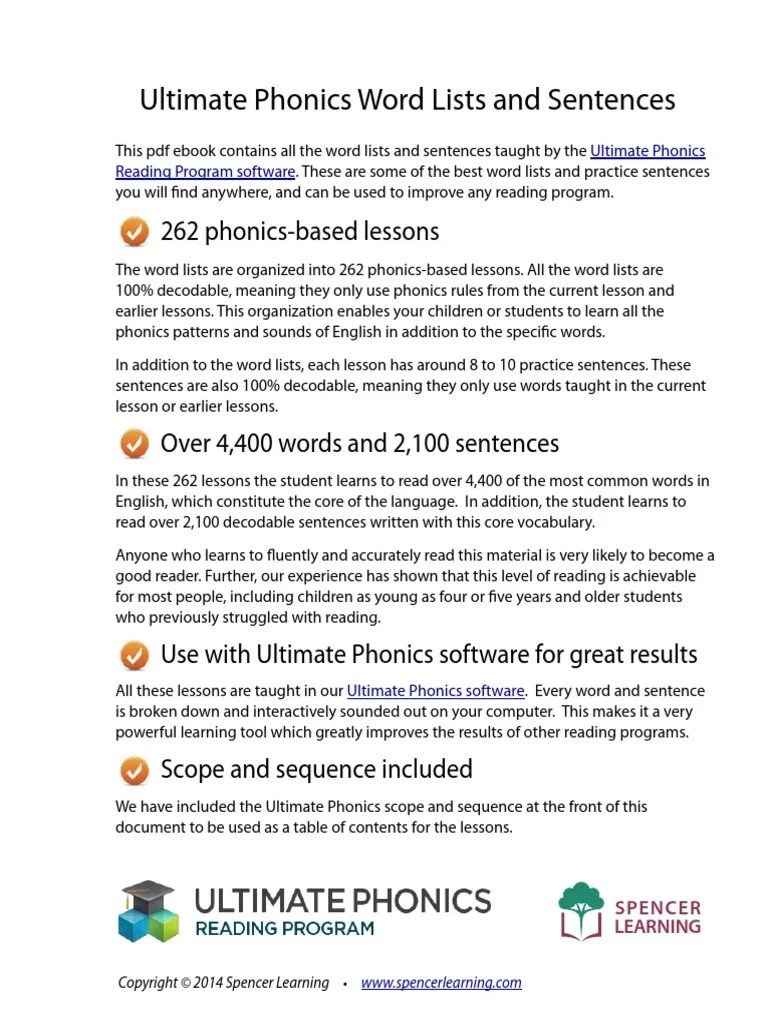 Ultimate Phonics Word Lists and Sentences Phonics Reading (Process)